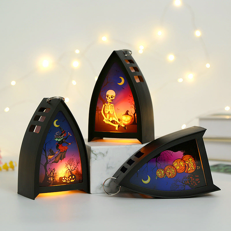 Halloween wind lantern candle holder Ghost Festival horror decoration props LED electronic candle lamp pumpkin lamp skull ornaments