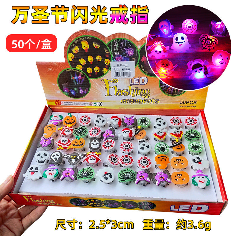 Cross-border Amazon Halloween glow necklace finger gyroscope LED flash pumpkin luminous ghost head pendant toy