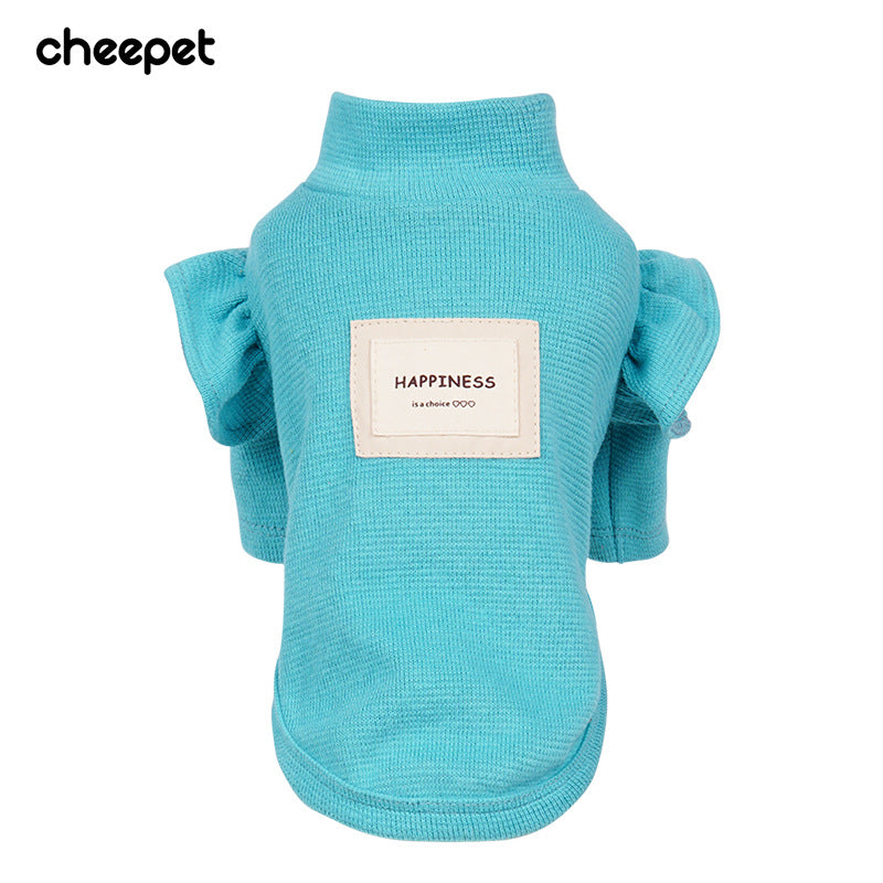 Autumn and winter new puppy two-legged clothes cotton solid color lace flying sleeves warm Bichon Teddy pet clothing