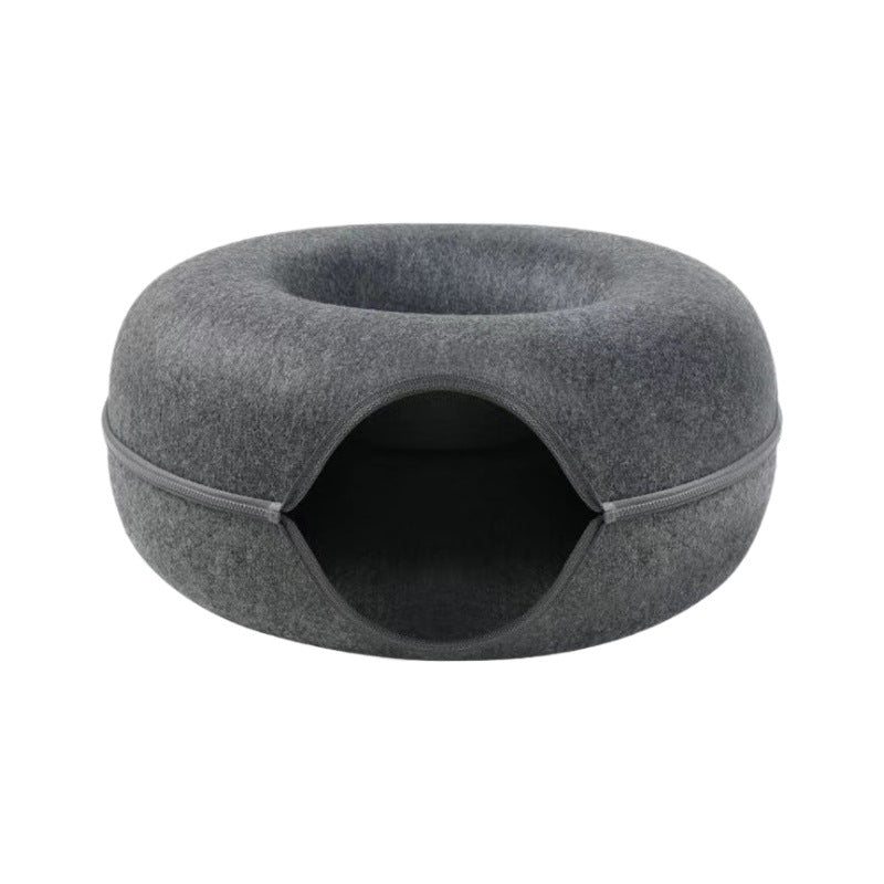 Cross-border Amazon supply felt donut cat bed with zipper cat tunnel cat toy double-layer cat pet bed