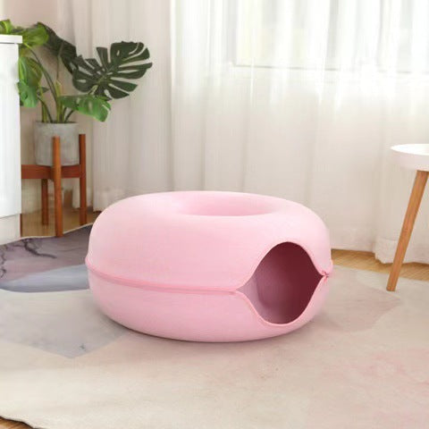 Cross-border Amazon supply felt donut cat bed with zipper cat tunnel cat toy double-layer cat pet bed