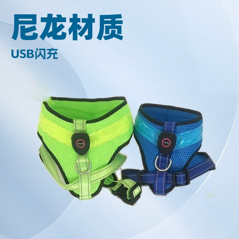 Pet Luminous Dog Vest LED Flashing Dog Outdoor Traction Clothes USB Charging Luminous Chest Harness Wholesale