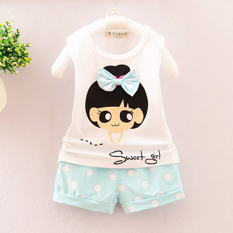 Korean children's clothing summer clothes girls summer cartoon flower vest suit 0-4 years old baby girl shorts two-piece suit trendy