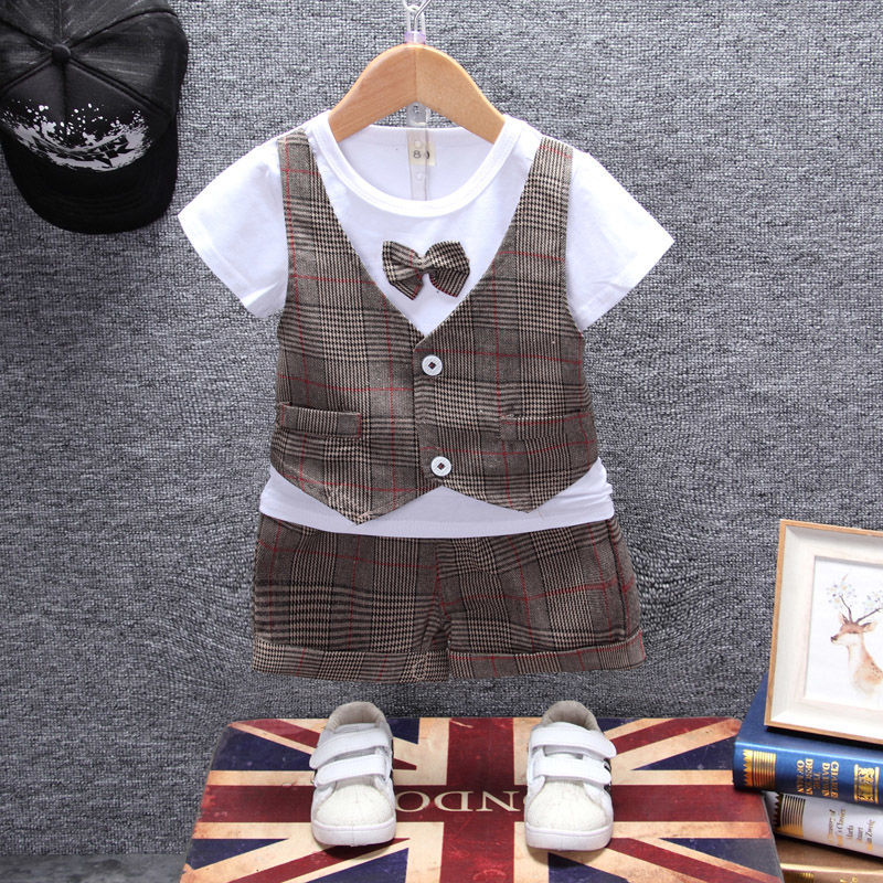 Boys summer clothes children's short-sleeved suits summer new style little boy baby fashion striped polo shirt two-piece suit trendy