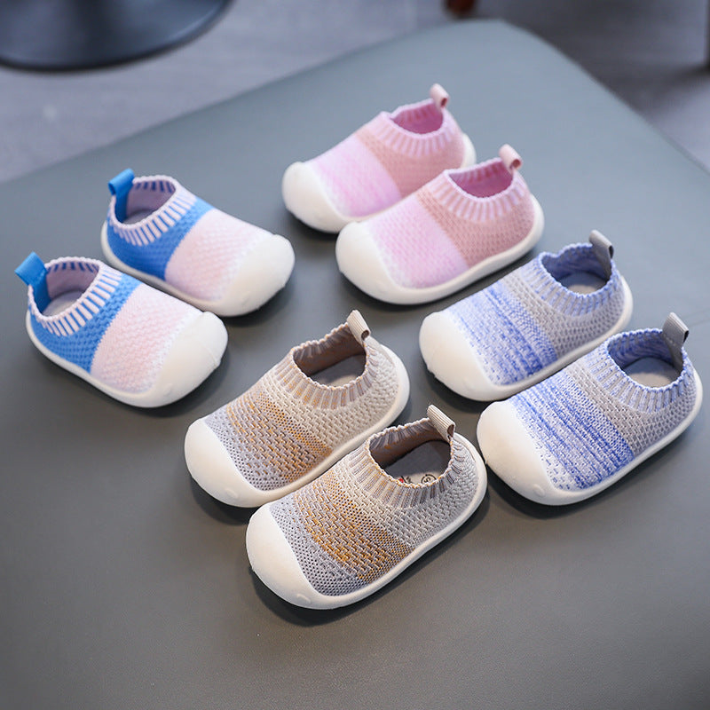 Baby toddler shoes soft bottom breathable flying woven spring and autumn baby shoes 2021 new one-year-old 1-3 non-slip knitted