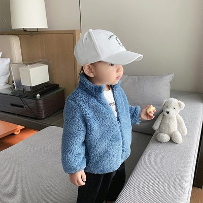 Foreign trade children's plush clothes autumn and winter 2024 children's clothing boys and girls baby sweater versatile fleece jacket warm clothes