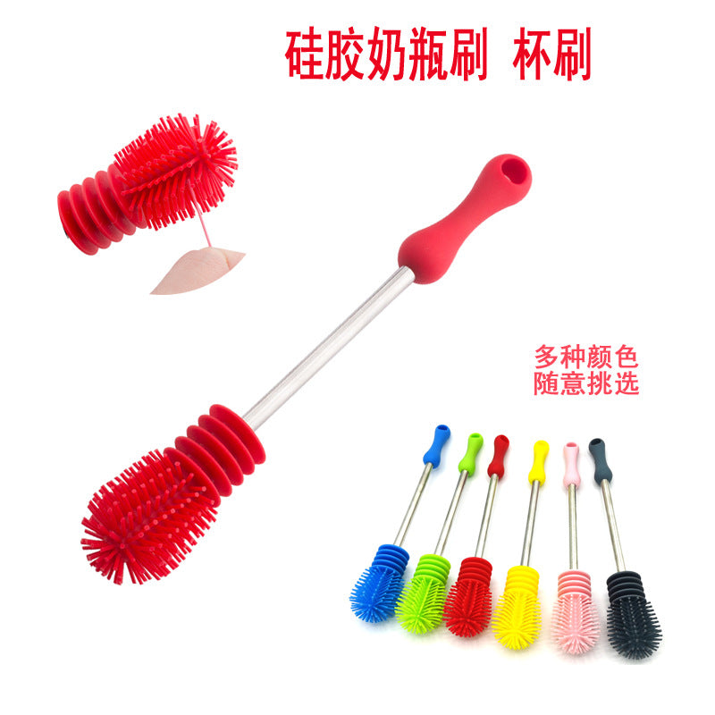 Spot silicone household long handle cup brush silicone bottle brush baby bottle brush long handle water cup cleaning brush brush