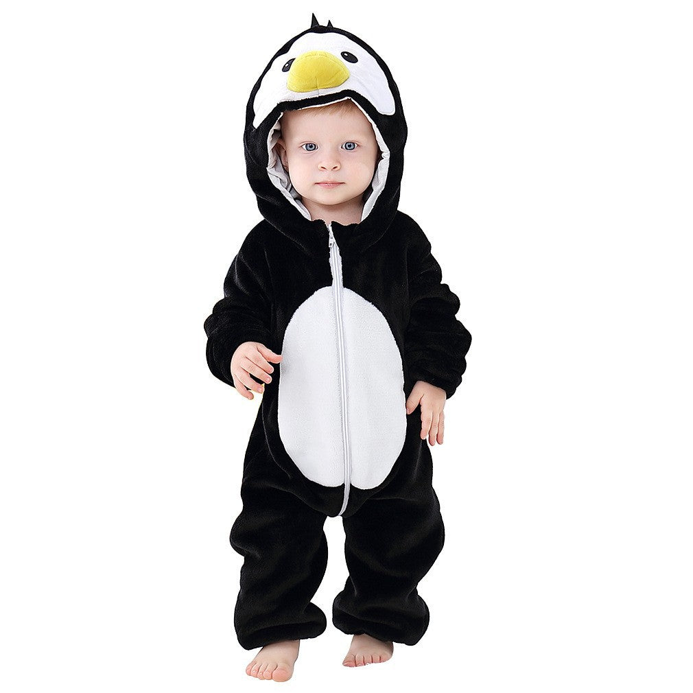 Male and female baby cartoon animal hat jumpsuit cross-border children's clothing cute ears flannel warm sleeping clothes