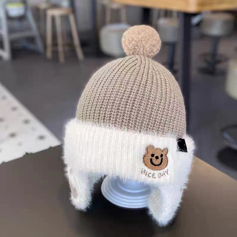 Baby hat autumn and winter newborn infant ear protection hat pure cotton cute warm boys and girls baby knitted plush hat