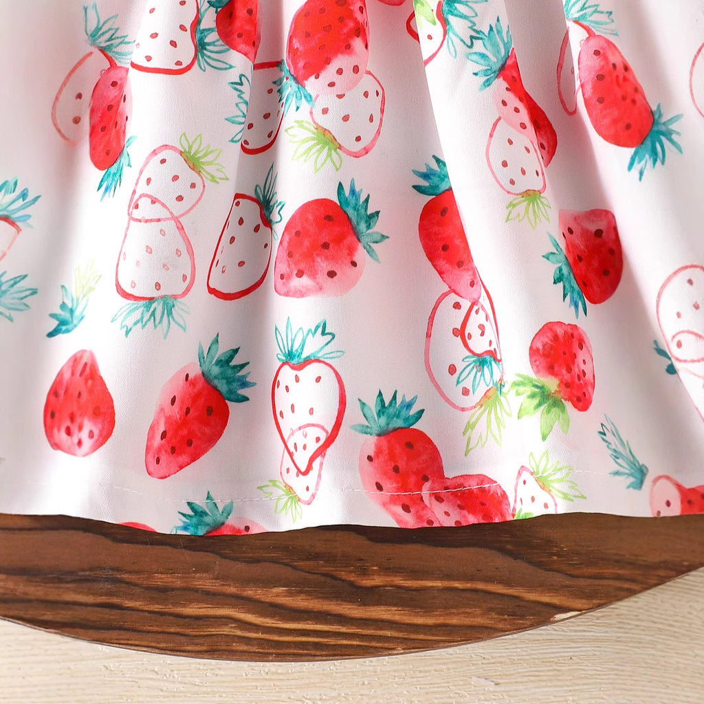 Cross-border European and American shein summer cute baby girl suit infant flying sleeve strawberry print dress shoulder bag