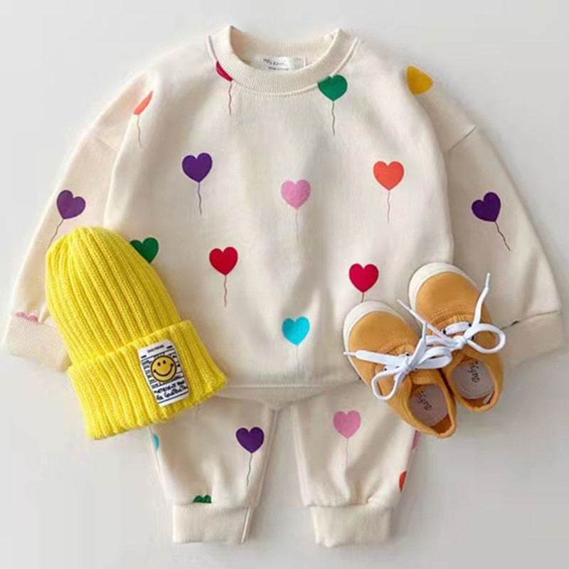 Category A infant suit stylish love balloon boy and girl children's clothing sweatshirt pants baby pure cotton split two-piece suit
