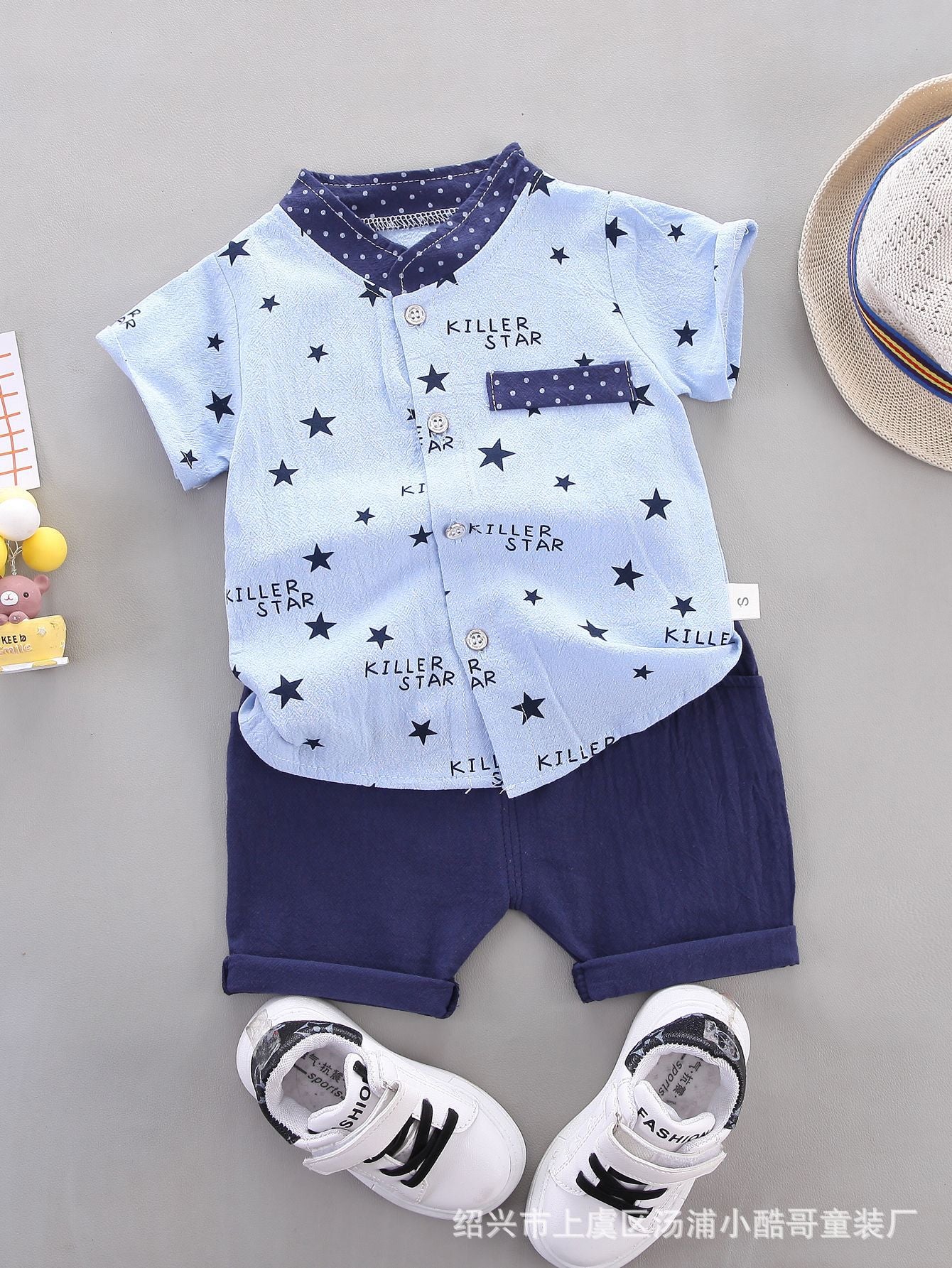 Cross-border children's clothing source manufacturers wholesale summer Korean version of thin baby suits cartoon trendy casual two-piece suits