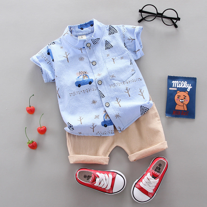 Cross-border children's clothing source manufacturers wholesale summer Korean version of thin baby suits cartoon trendy casual two-piece suits