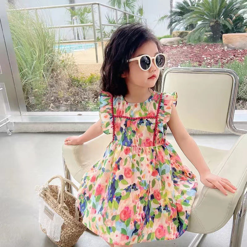 Girls summer dress 2023 new style baby princess dress summer girl children's clothing printed children's skirt