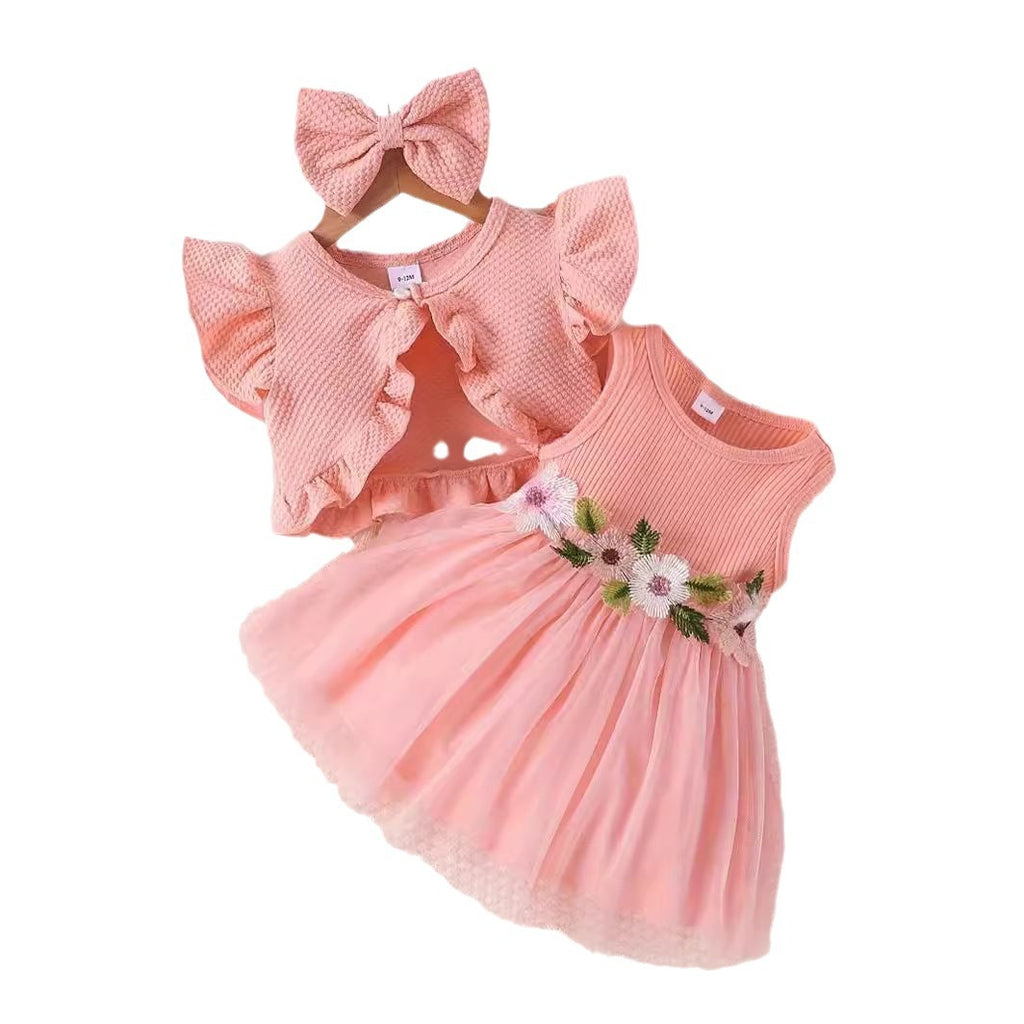 Baoxin children's clothing cross-border new products summer infant girl baby suit mesh embroidery dress coat headdress