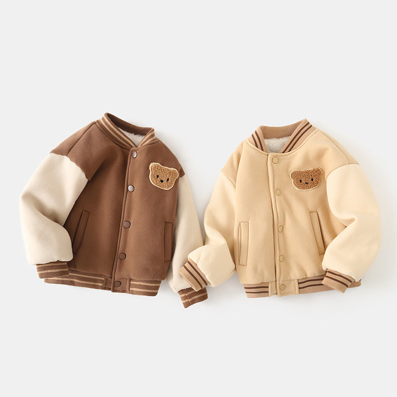 Baby Clothes Plus Velvet Baseball Jacket Cotton Coat Autumn and Winter Clothes for Girls and Boys Thick Tops Children's Sweatshirts