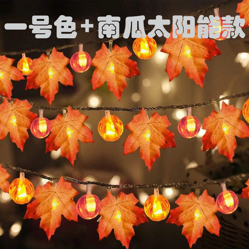 New Christmas LED light string pumpkin maple leaf light string battery box solar Halloween decoration light string