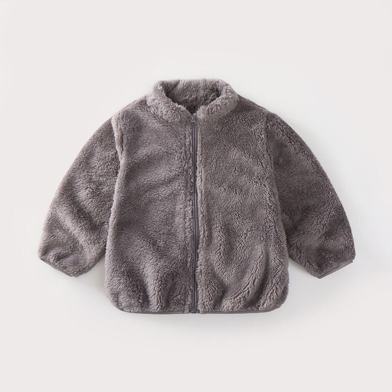 Foreign trade children's plush clothes autumn and winter 2024 children's clothing boys and girls baby sweater versatile fleece jacket warm clothes