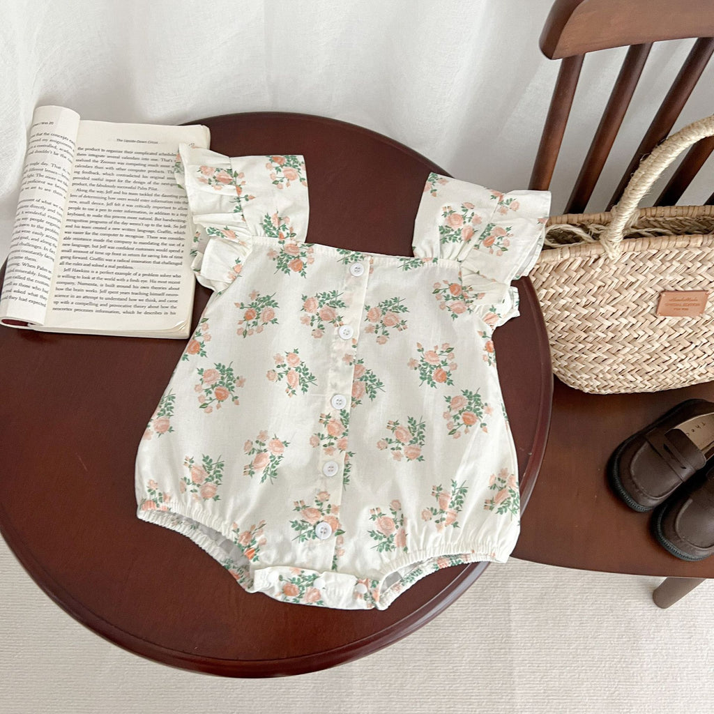 Ins baby summer new Korean version of the bag fart clothing female baby lace flying sleeve jumpsuit foreign style floral romper