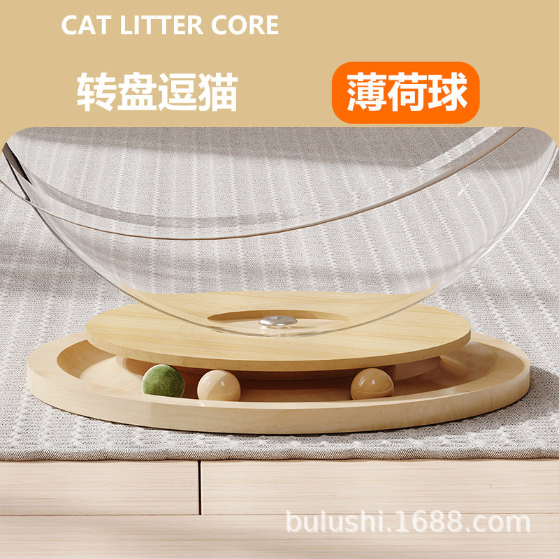 Factory direct supply space capsule acrylic cat bed solid wood turntable toy mint cat play sleep all-in-one pet supplies