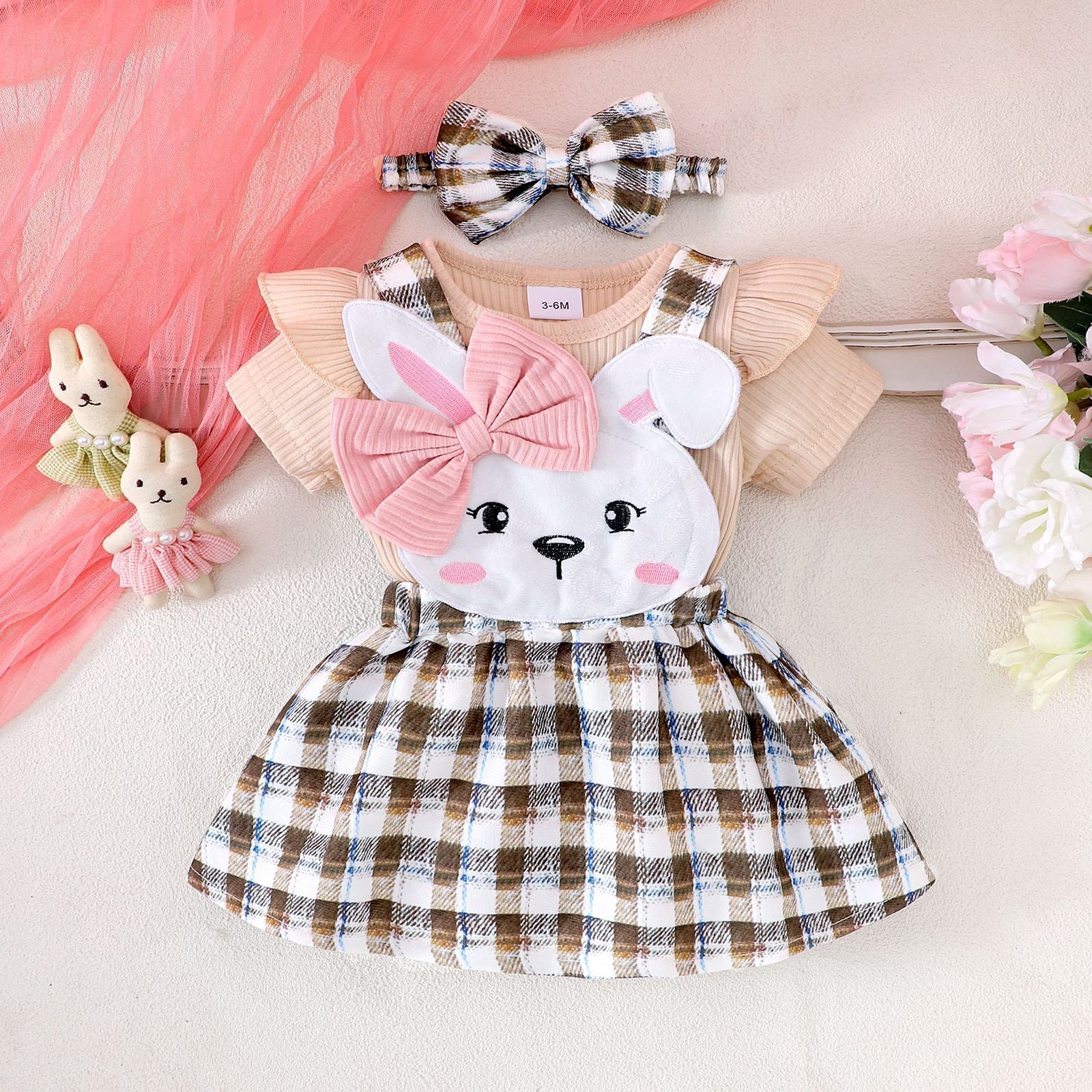 Cross-border European and American summer baby girl suits for infants and young children multi-color rompers with short sleeves, animal patch overalls and headdresses