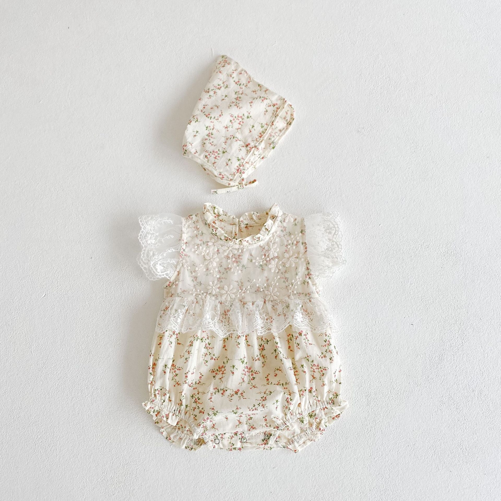 ins2023 Summer Little Rattan Mesh Lace Flying Sleeve Harness Baby Girl Baby Infant Children Harness One-piece Romper