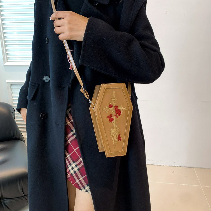 Cross-border 2024 new Halloween cross PU coffin bag European and American fashion personality funny shoulder messenger bag