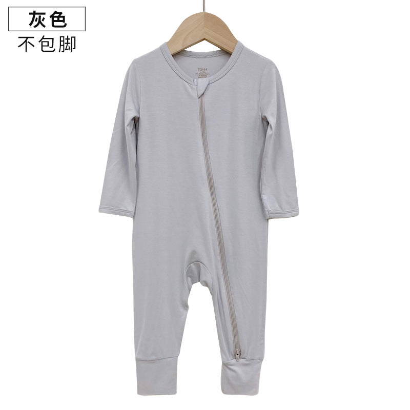 Foreign trade children's clothing bamboo fiber baby onesies spring and autumn long-sleeved newborn clothes baby romper zipper pajamas