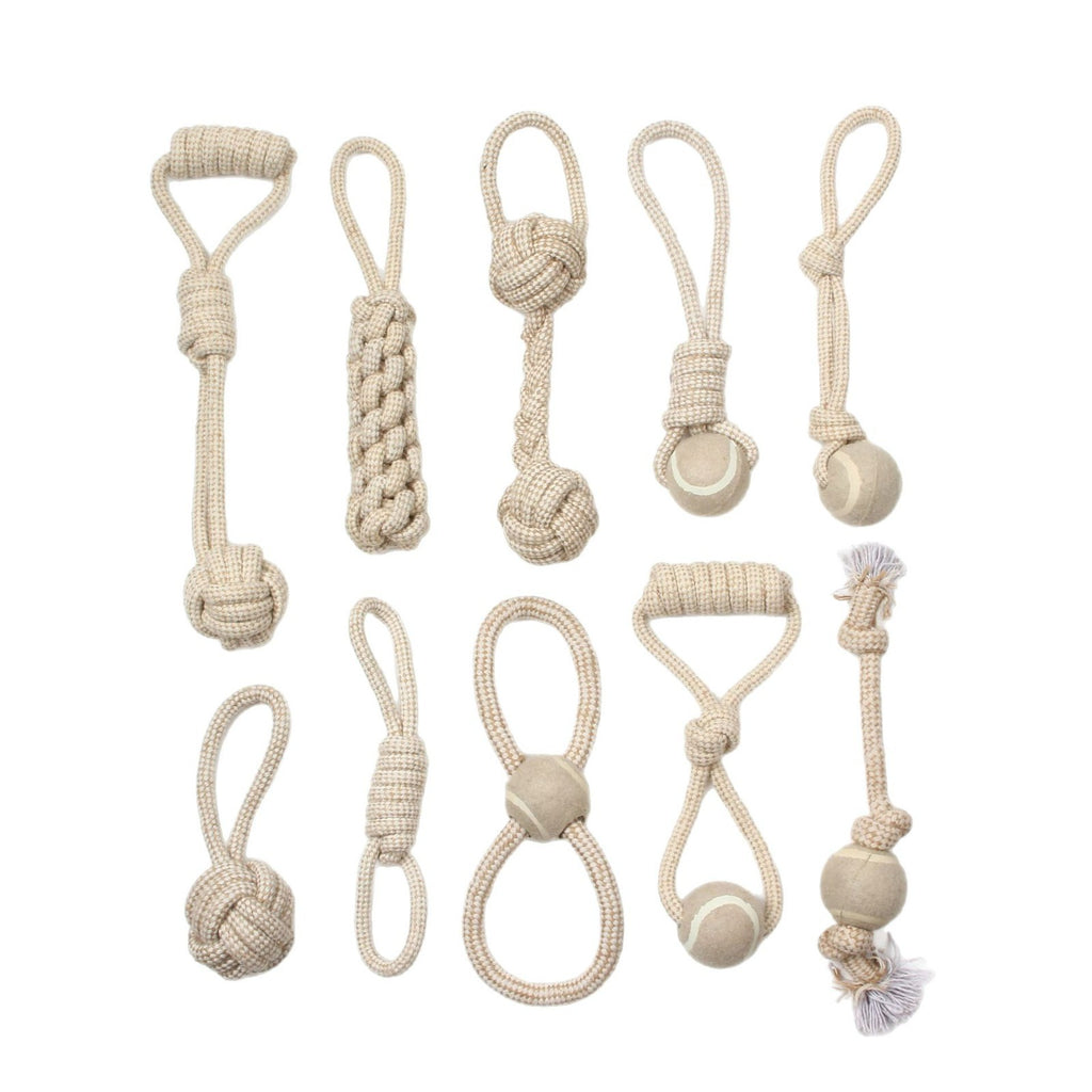 Pet dog toy teeth grinding strong boredom cleaning teeth resistant khaki braided cotton linen rope small medium and large dog set