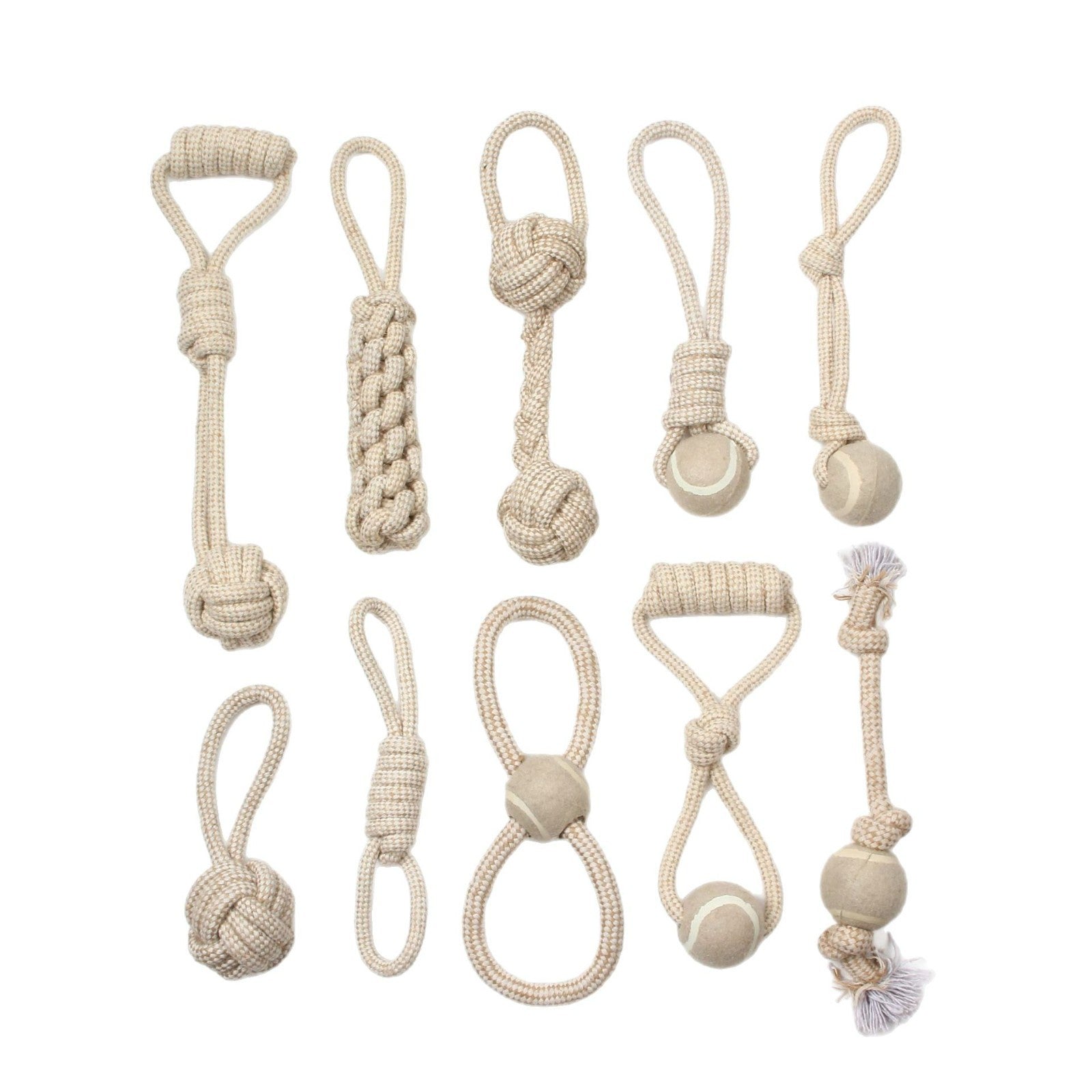 Pet dog toy teeth grinding strong boredom cleaning teeth resistant khaki braided cotton linen rope small medium and large dog set