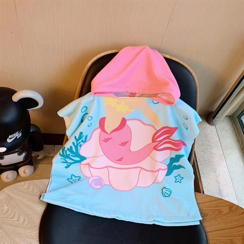 Cartoon Children's Bath Towel Cape Wearable Hooded Cape Baby Bath Absorbent Quick-Drying Beach Towel Bathrobe Towel