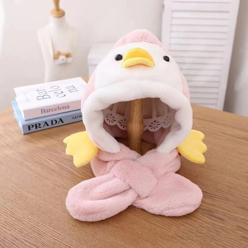 Winter children's hat scarf one-piece thick warm baby cute baby boys and girls animal windproof ear protection hat