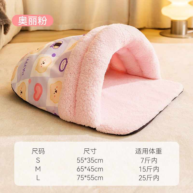 Pet nest autumn and winter warm cat nest for kittens to sleep in winter animal slippers nest closed sleeping bag cat bed