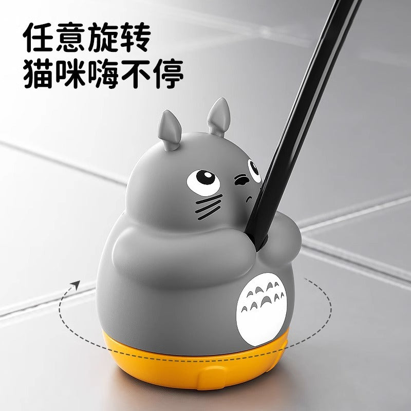 Cartoon chinchilla 360 rotating fishing cat teaser stick self-entertainment replaceable feather long rod cat teaser pet toy