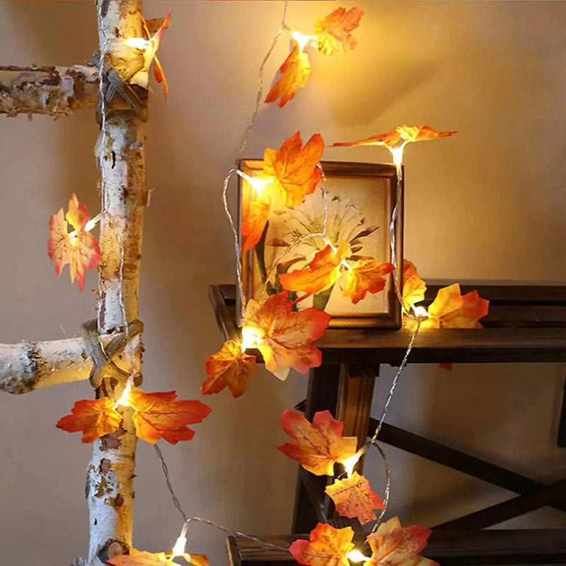 LED Halloween Simulation Maple Leaf Light String Thanksgiving Harvest Festival Holiday Garden Decoration Maple Leaf Pumpkin Light String