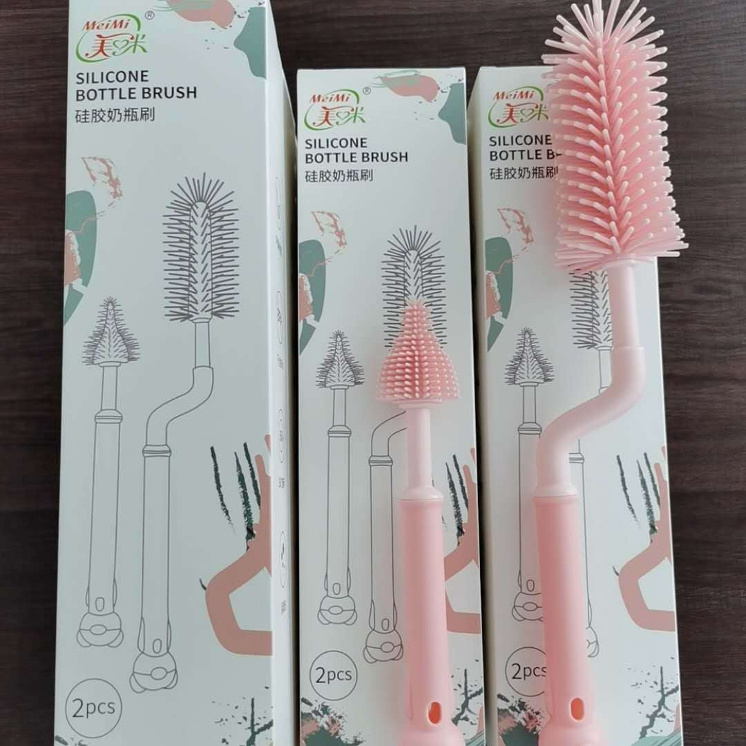Multifunctional baby silicone bottle brush 360 degree rotating baby long handle pacifier brush can hang cup cleaning brush