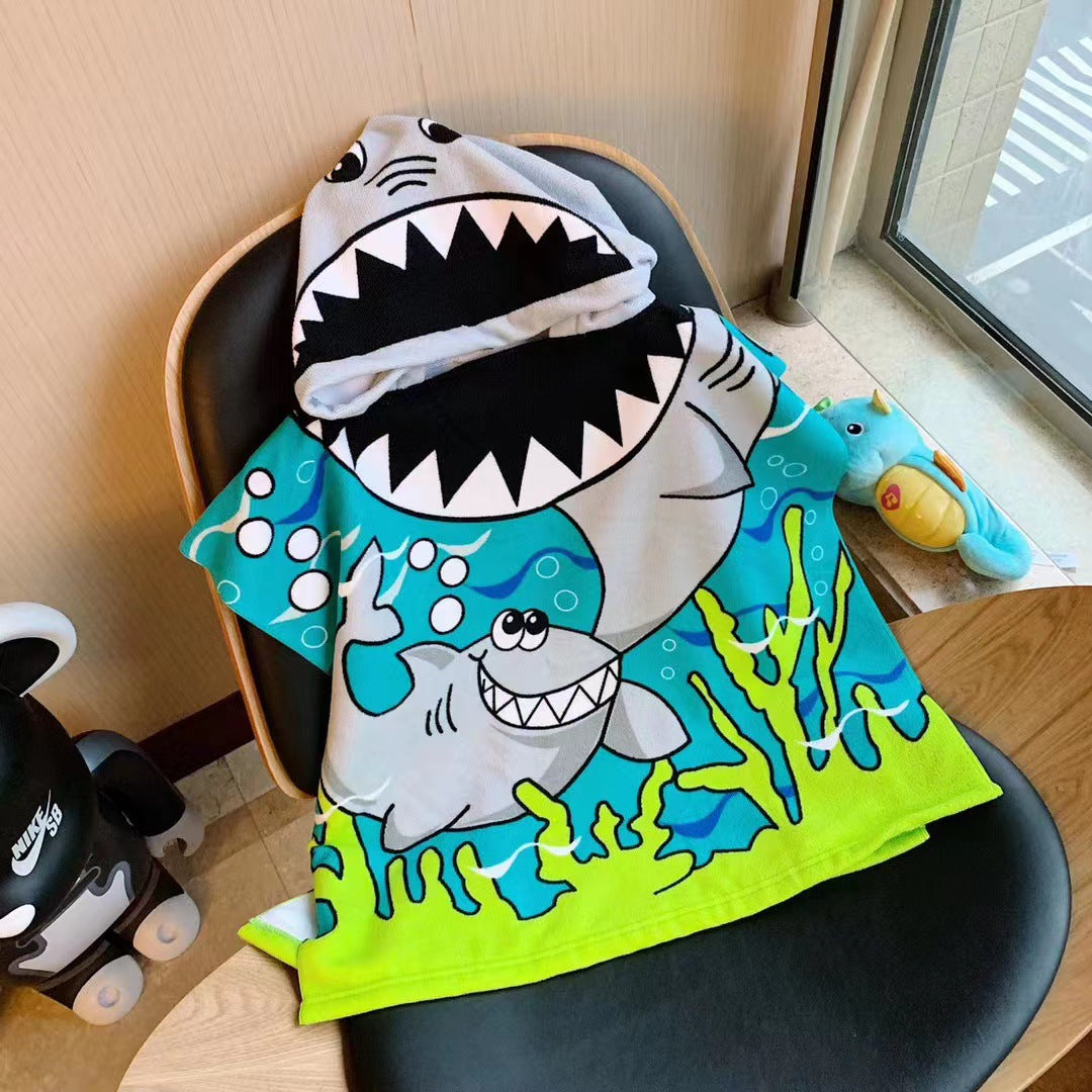 Cartoon Children's Bath Towel Cape Wearable Hooded Cape Baby Bath Absorbent Quick-Drying Beach Towel Bathrobe Towel