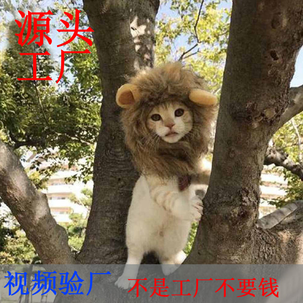 Halloween costumes for cats and dogs to be cute, universal adjustable Velcro autumn and winter lion transformed pet hat