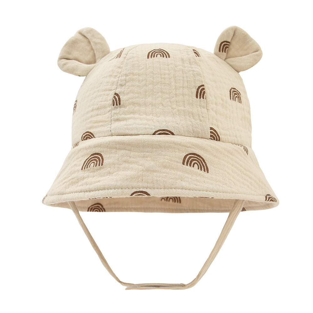 INS Baby Pure Cotton Bucket Hat European and American Baby New Rabbit Ears Bucket Hat Solid Color Sun Hat Cross-Border 3-12m