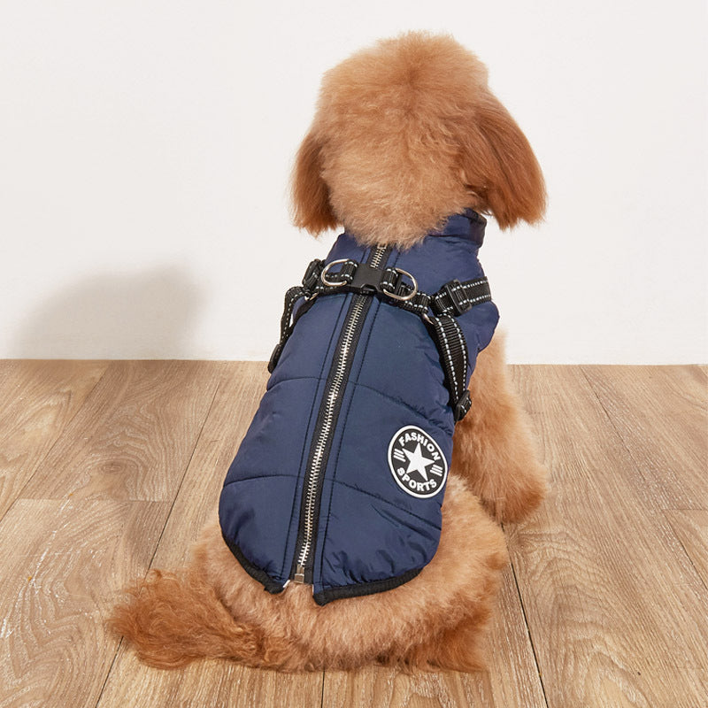 Cross-border exclusively for pet clothes autumn and winter warm dog cotton coat plus velvet thickened reflective strap clothes pet supplies