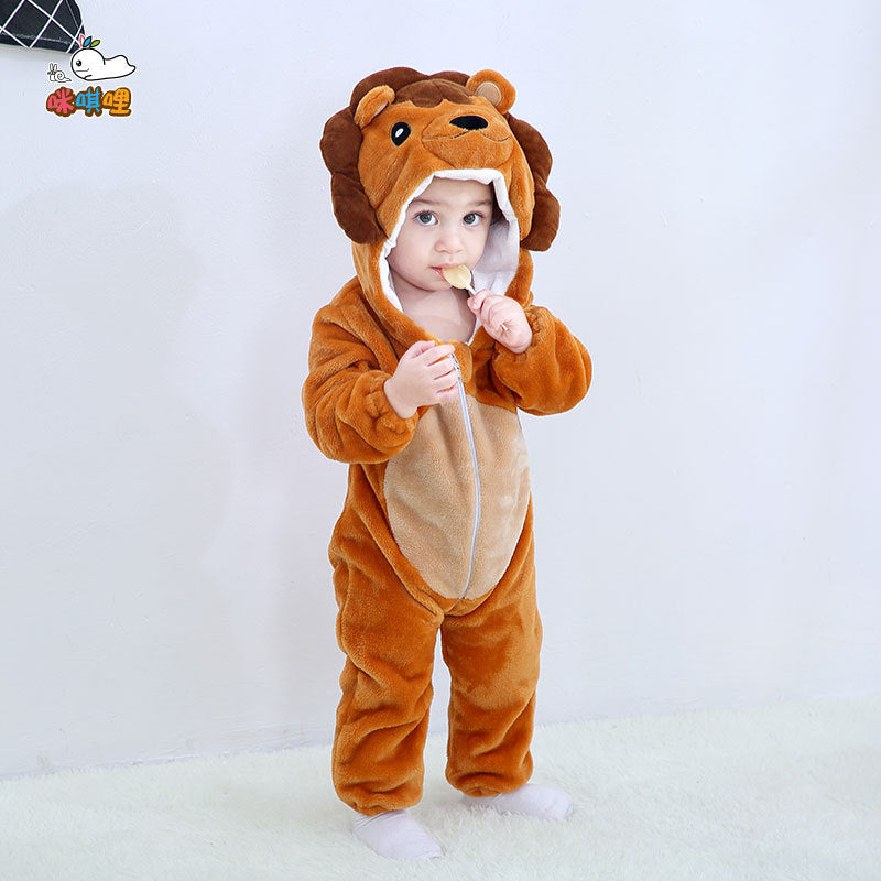 Mimi miles green dinosaur baby hooded animal crawling clothes flannel children's clothes cute baby crawling clothes