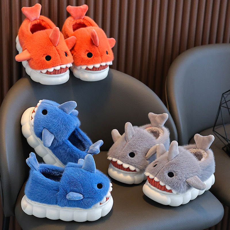 Children's cotton slippers autumn and winter waterproof home indoor non-slip boys cute shark pattern baby child cotton slippers