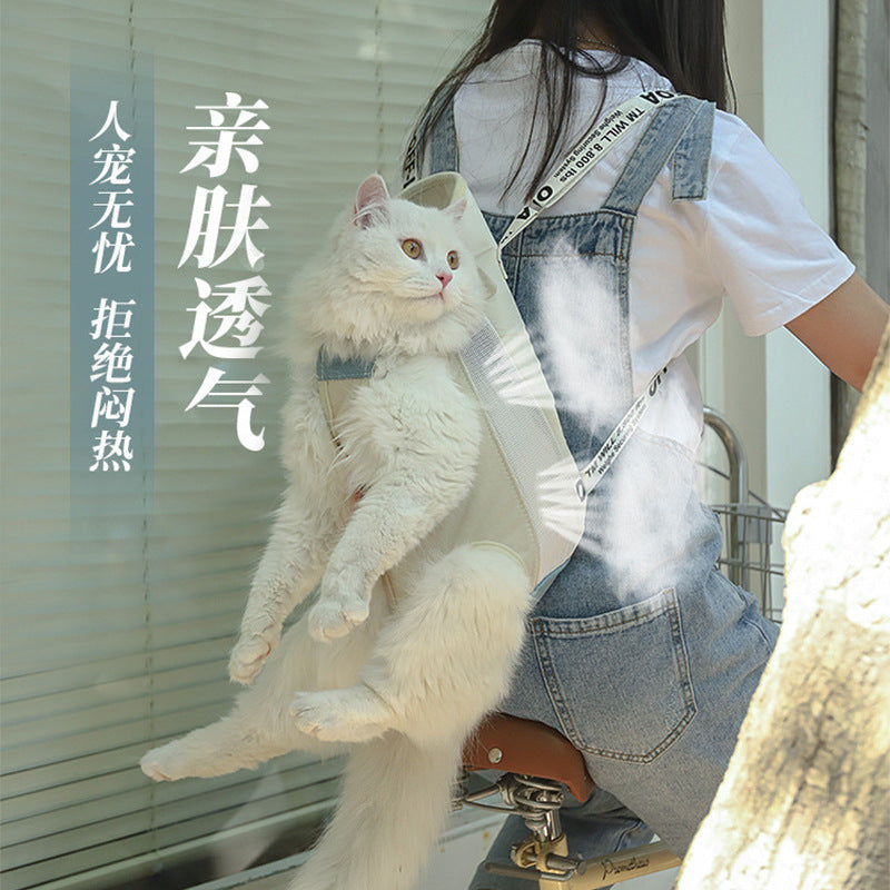 Pet mesh backpack cross-border cat bag breathable lightweight backpack spot outing portable cat pet bag