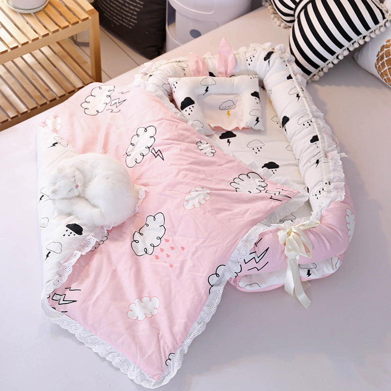 Cotton baby bed breathable foldable washable portable medium bed bionic baby nest baby pillow travel baby bed