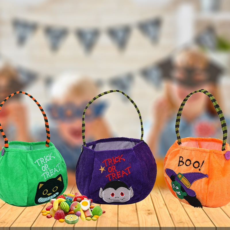 Qiaoding's new Halloween decoration supplies hooded round tote bag Ghost Festival children's candy gift bag pumpkin bag