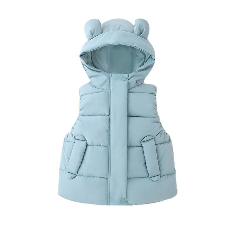 Children's hooded vest for boys and girls autumn and winter outerwear down cotton kindergarten clothes baby cute ear waistcoat