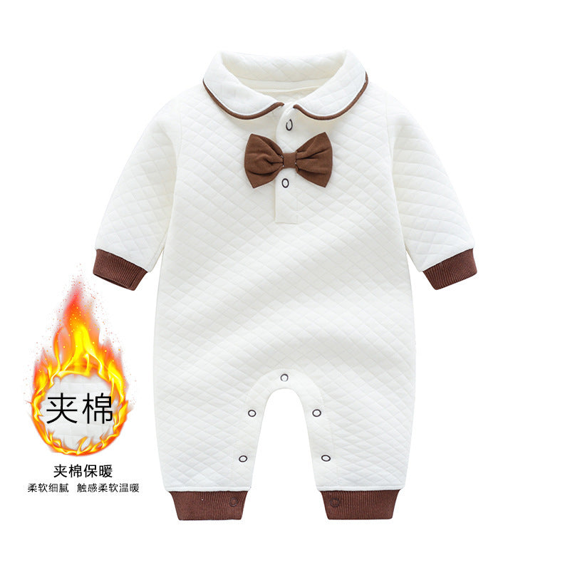 Newborn baby 100-day autumn and winter long-sleeved baby crawling clothes pure cotton jumpsuit new version gentleman bow tie clothes