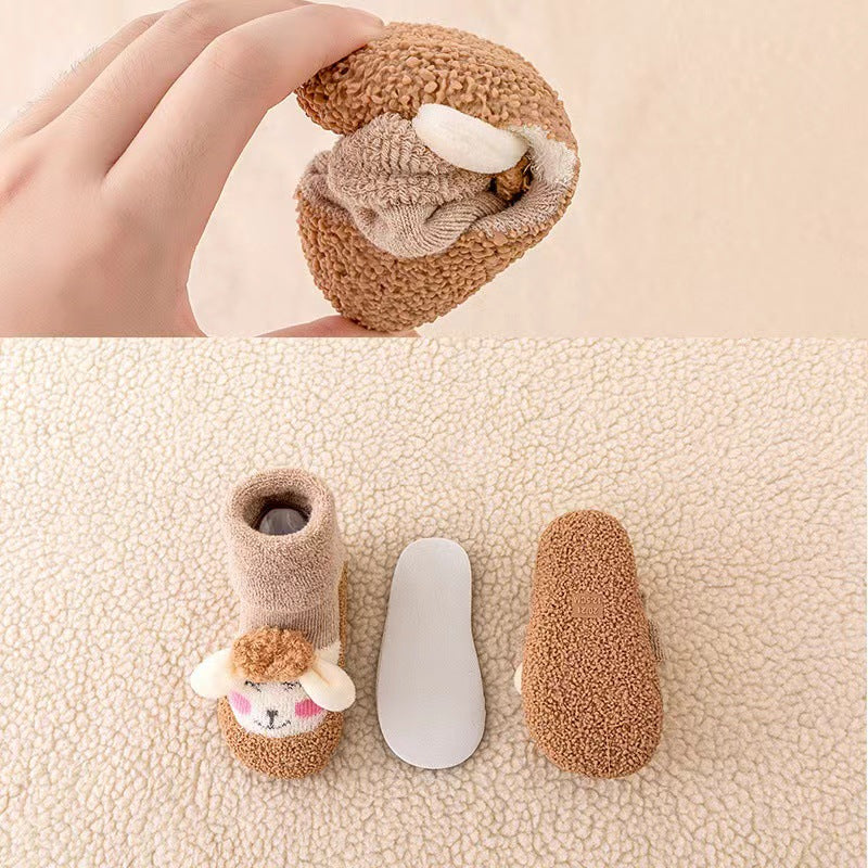Autumn and winter baby toddler shoes thick terry warm floor shoes cartoon cute baby shoes non-slip baby shoes socks