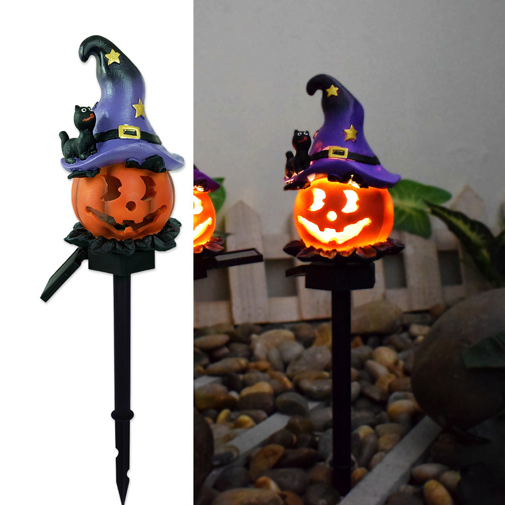 New solar outdoor courtyard Halloween pumpkin lantern resin craft garden ghost festival atmosphere decoration ground plug
