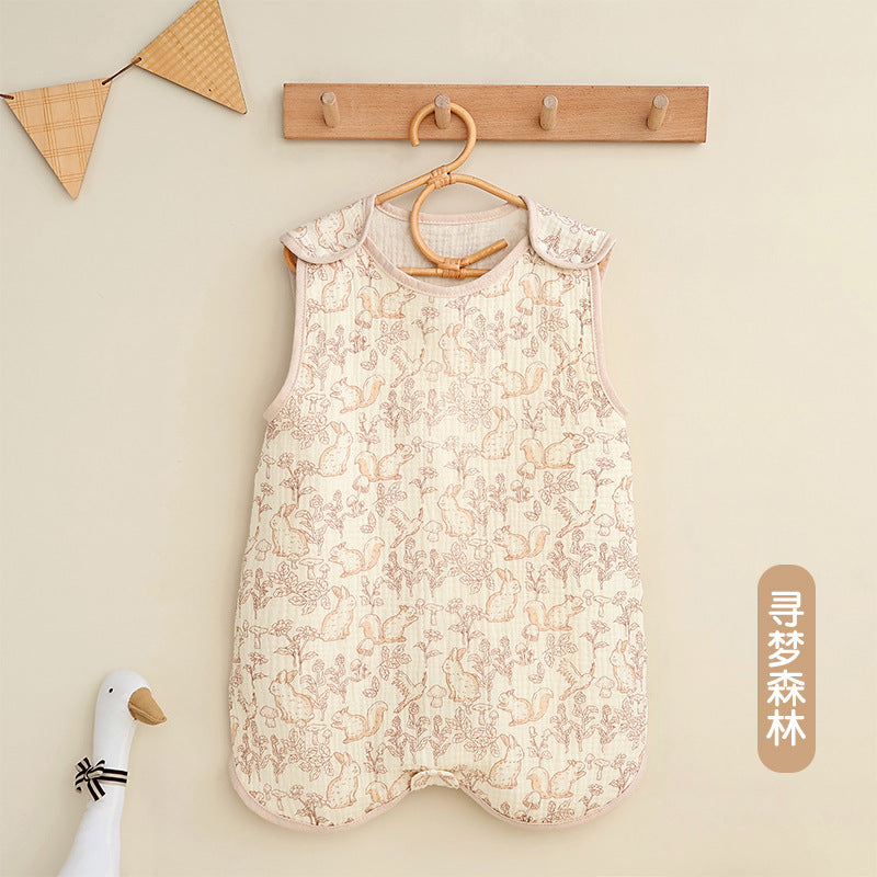 Baby gauze vest sleeping bag summer thin children's newborn baby anti-kick quilt front 4 back 2 layer sleeveless sleeping bag